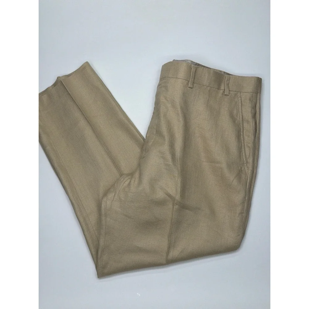Classic Khaki Texere Flat Front Mens Dress Pants Chinos 100% Linen Size‎ 40 x 29